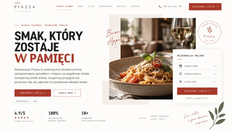 Strona dla restauracji z rezerwacją stolików online